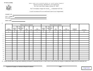 Form RP-6610 &quot;List of Corrections of Errors and Small Claims Court Adjustments&quot; - New York
