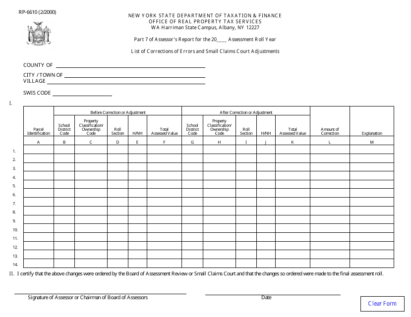 Form RP-6610  Printable Pdf