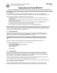 Document preview: Instructions for Form RP-6110-I, RP-6110 Notice of Anticipated Material Change in Level of Assessment and Request for Special Equalization Rate - New York