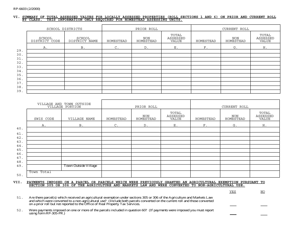 Form RP-6603 Part 1 of Assessors Report - Report of Total Assessed Value of Locally Assessed Properties and Taxable State Land - New York, Page 3