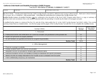 Form DHCS4494 Facility Review Scoring Summary Sheet - California