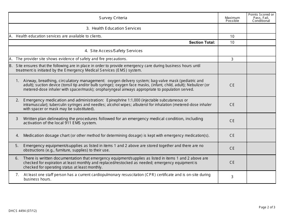 Form DHCS4494 Facility Review Scoring Summary Sheet - California, Page 2
