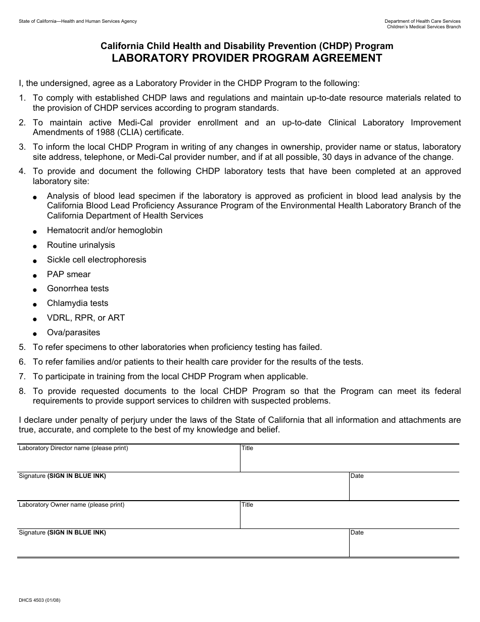 Form DHCS4503 Fill Out, Sign Online and Download Fillable PDF