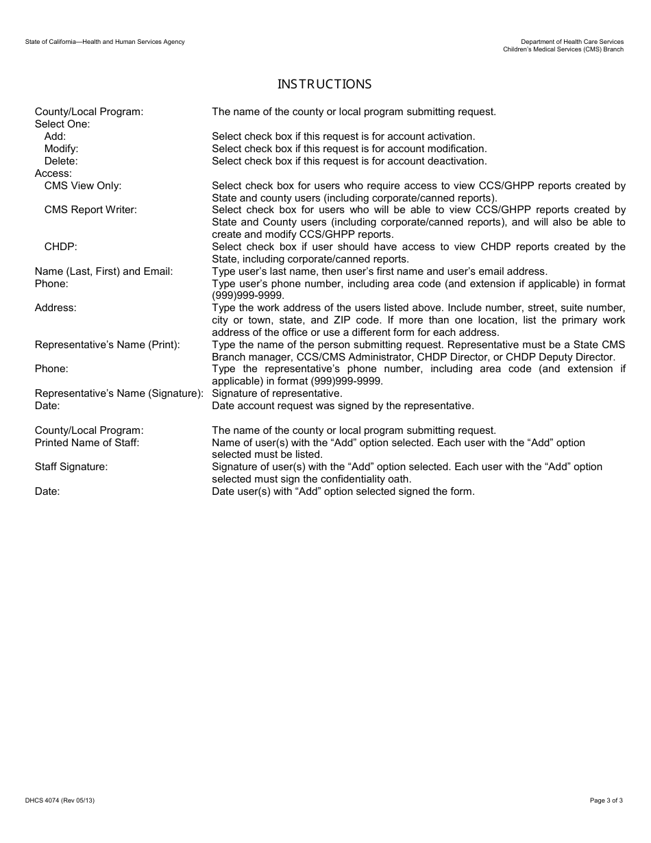 Form DHCS4074 Business Objects Account Request - California, Page 3