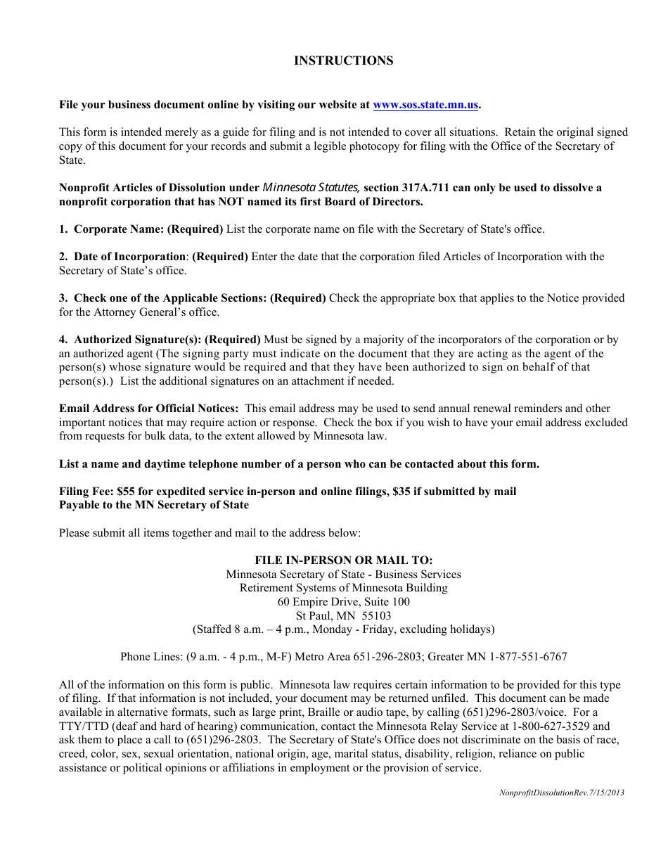 Minnesota Nonprofit Corporation Articles of Dissolution - Minnesota, Page 2