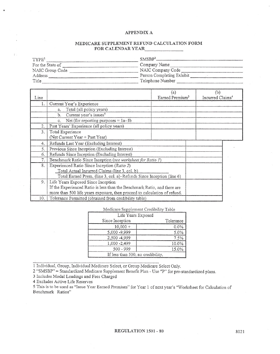 Medicare Supplement Refund Calculation Form - Delaware, Page 1