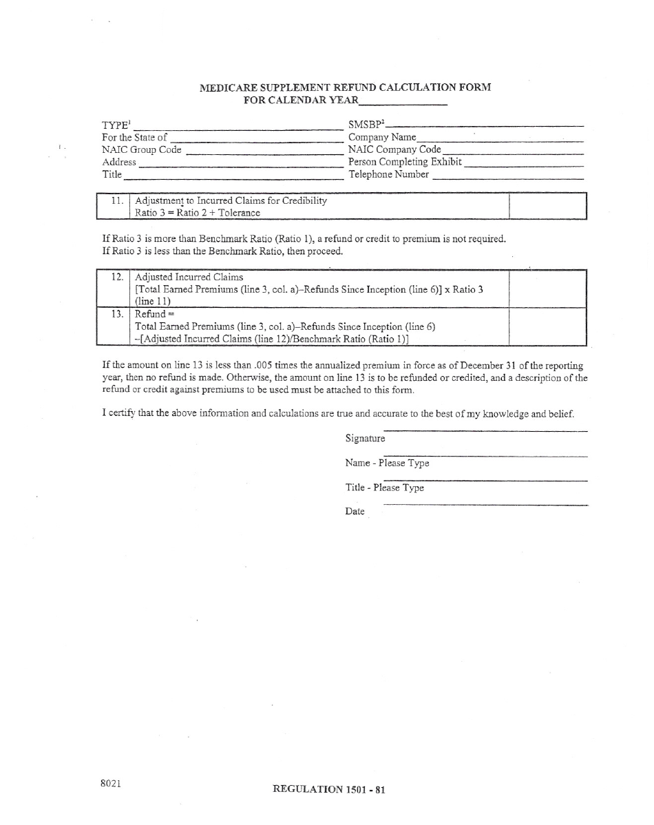 Medicare Supplement Refund Calculation Form - Delaware, Page 2