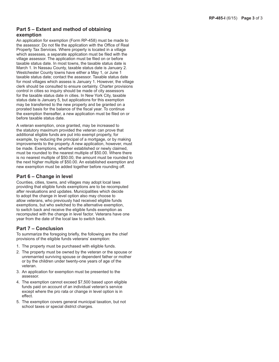 Instructions for Form RP-458 Application for Veterans Exemption From Real Property Taxation - New York, Page 3