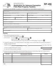 Form RP-458 Application for Veterans Exemption From Real Property Taxation - New York