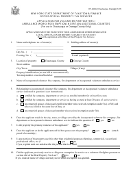 Form RP-466-B [CHAUTAUQUA, OSWEGO] Application for Volunteer Firefighters / Ambulance Workers Exemption in Certain Additional Counties (For Use in Chautauqua or Oswego County Only) - New York