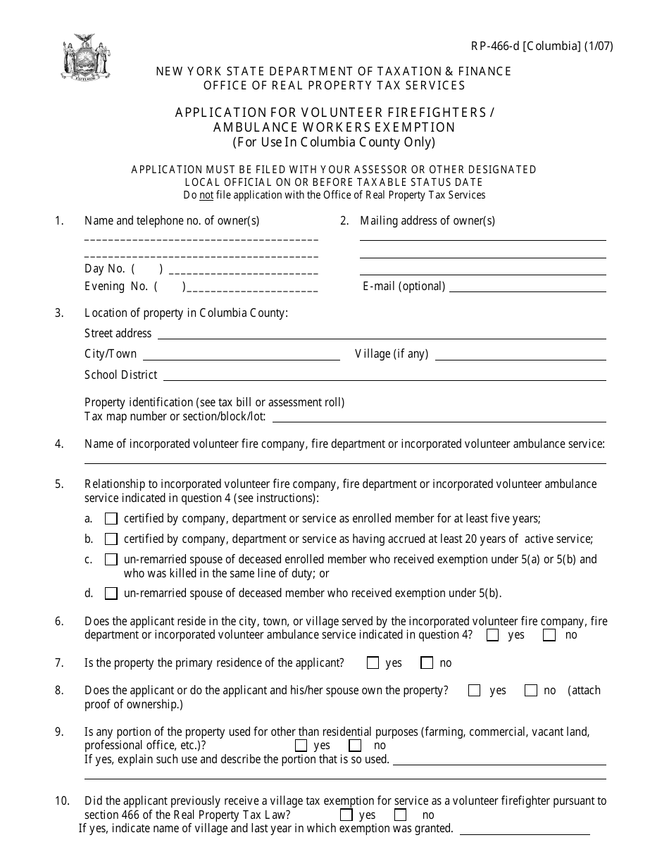 Form RP-466-D [COLUMBIA] - Fill Out, Sign Online and Download Fillable ...