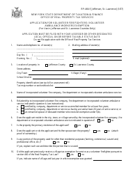 Form RP-466-F [JEFFERSON, ST. LAWRENCE] Application for Volunteer Firefighters / Volunteer Ambulance Workers Exemption (For Use in Jefferson and St. Lawrence Counties Only) - New York