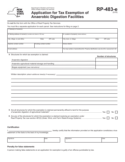 Form RP-483-E  Printable Pdf