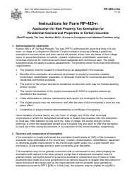 Document preview: Instructions for Form RP-485-N Application for Real Property Tax Exemption for Residential-Commercial Properties in Certain Counties - New York