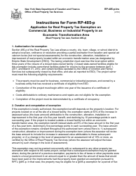 Instructions for Form RP-485-P Application for Real Property Tax Exemption on Commercial, Business or Industrial Property in an Economic Transformation Area - New York