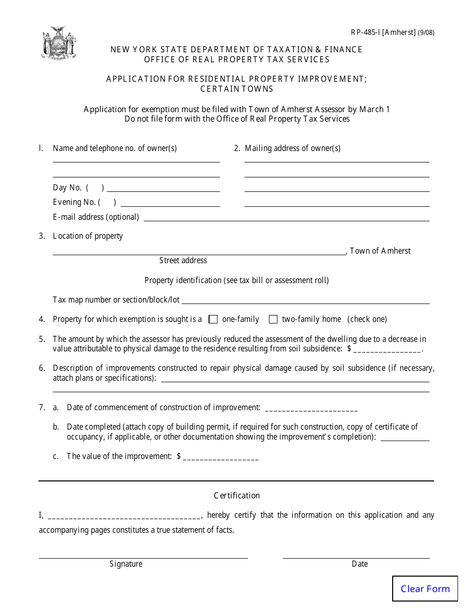 Form RP-485-L [AMHERST] - Fill Out, Sign Online and Download Fillable ...