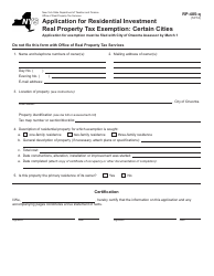 Form RP-485-Q Application for Residential Investment Real Property Tax Exemption: Certain Cities - New York
