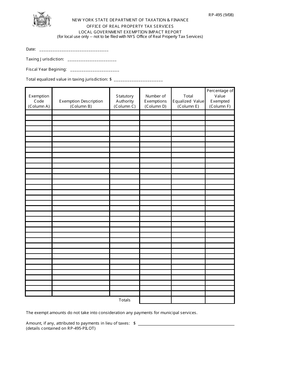 Form RP-495 Local Government Exemption Impact Report - New York, Page 1