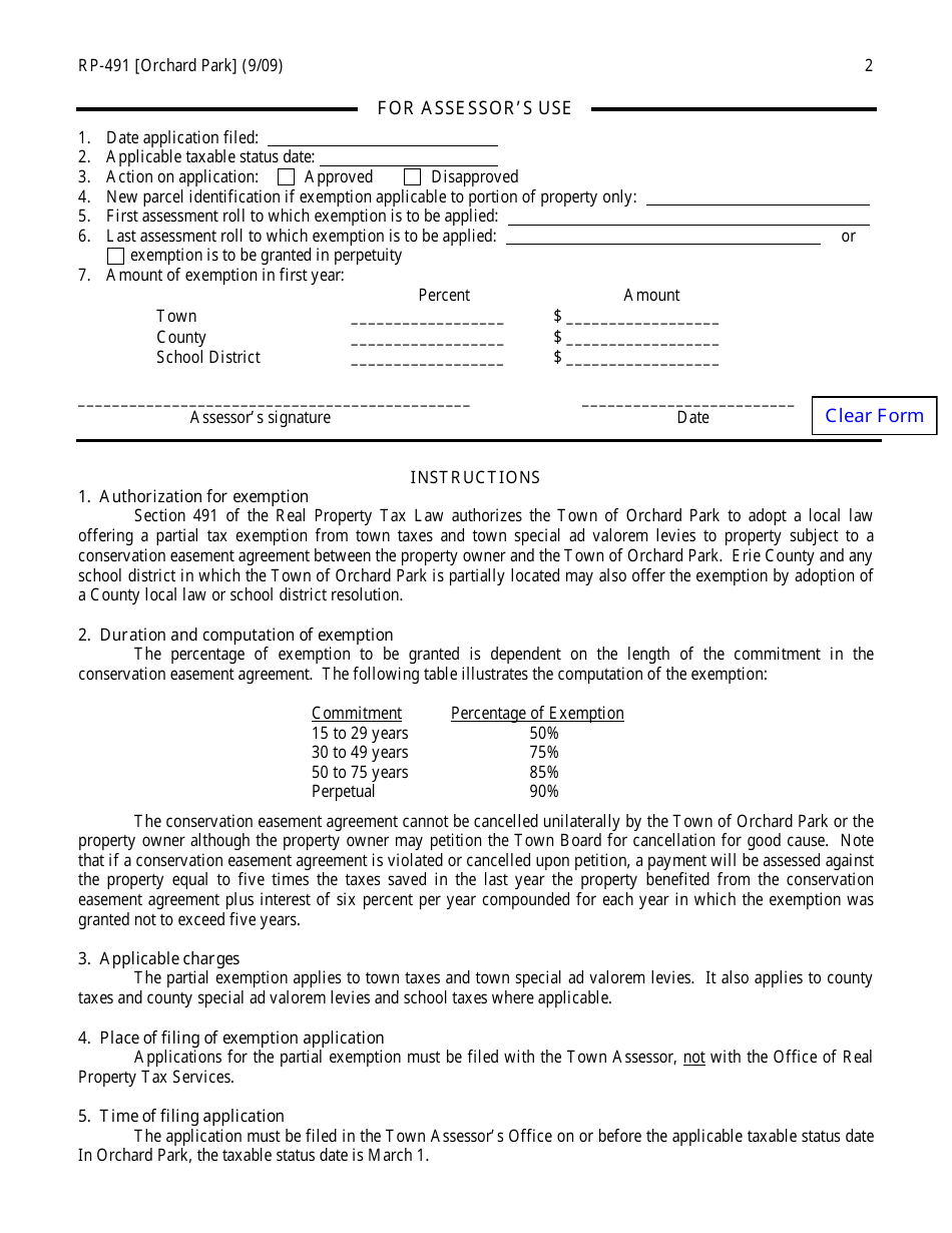 Form RP-491 [ORCHARD PARK] Application for Conservation Easement Agreement Exemption. Certain Towns - New York, Page 2