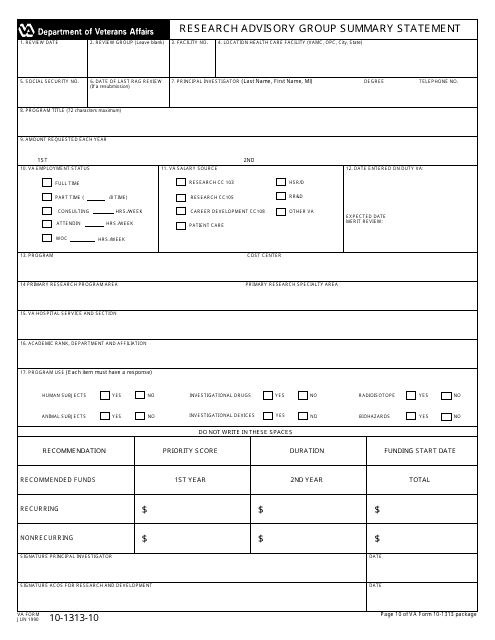 VA Form 10-1313-10  Printable Pdf
