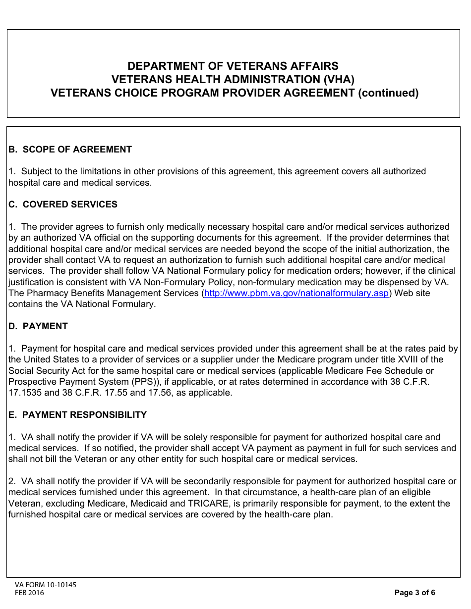 VA Form 10-10145 Veterans Choice Program Provider Agreement, Page 3