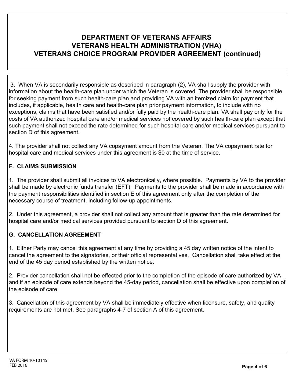 VA Form 10-10145 Veterans Choice Program Provider Agreement, Page 4