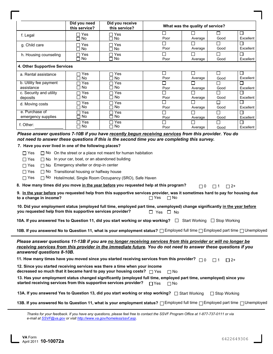 VA Form 10-10072A Supportive Services for Veteran Families (SSVF) Program Participant Satisfaction Survey, Page 3