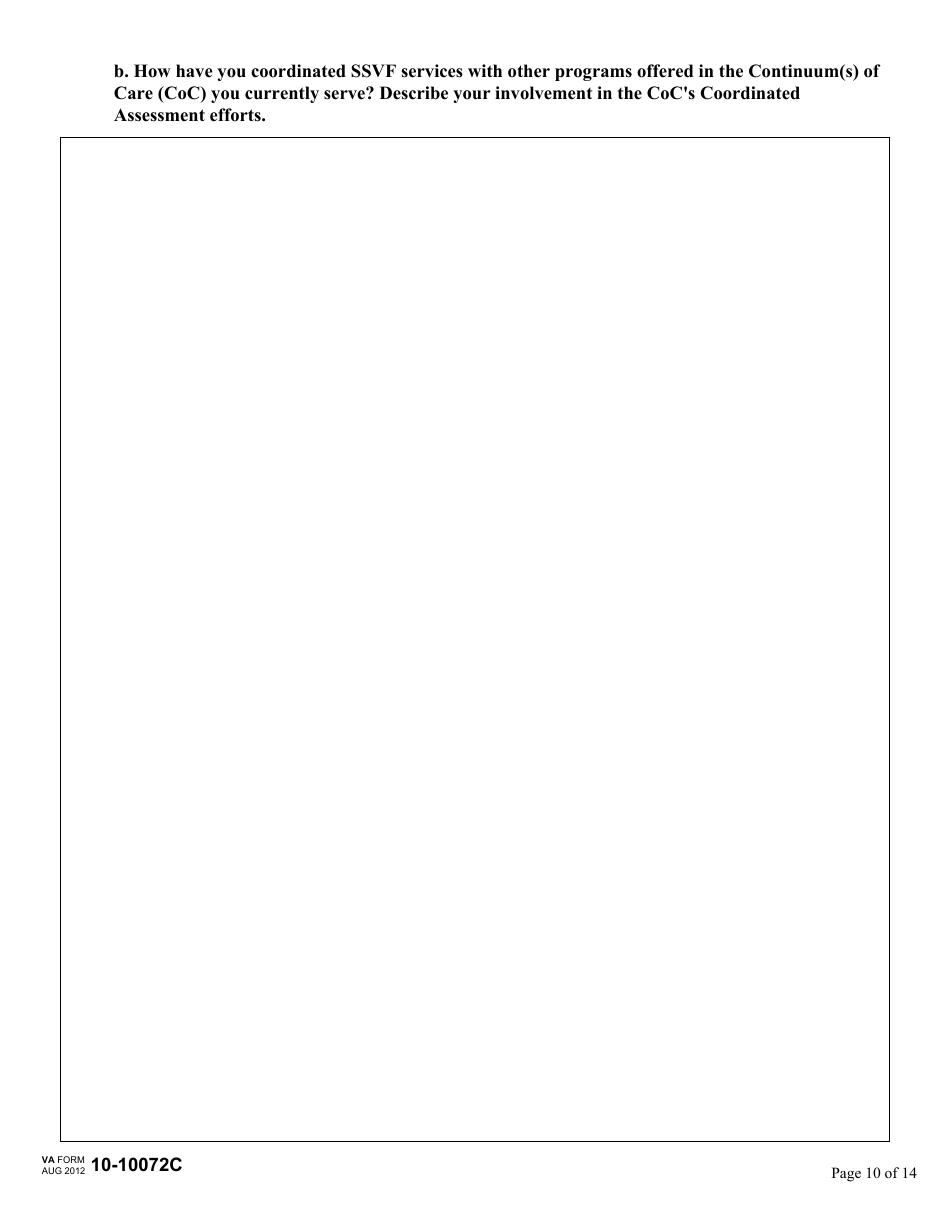 VA Form 10-10072C Renewal Application for Supportive Services Grant - Supportive Services for Veteran Families (SSVF) Program, Page 10