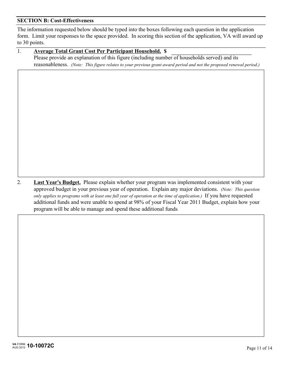 VA Form 10-10072C Renewal Application for Supportive Services Grant - Supportive Services for Veteran Families (SSVF) Program, Page 11