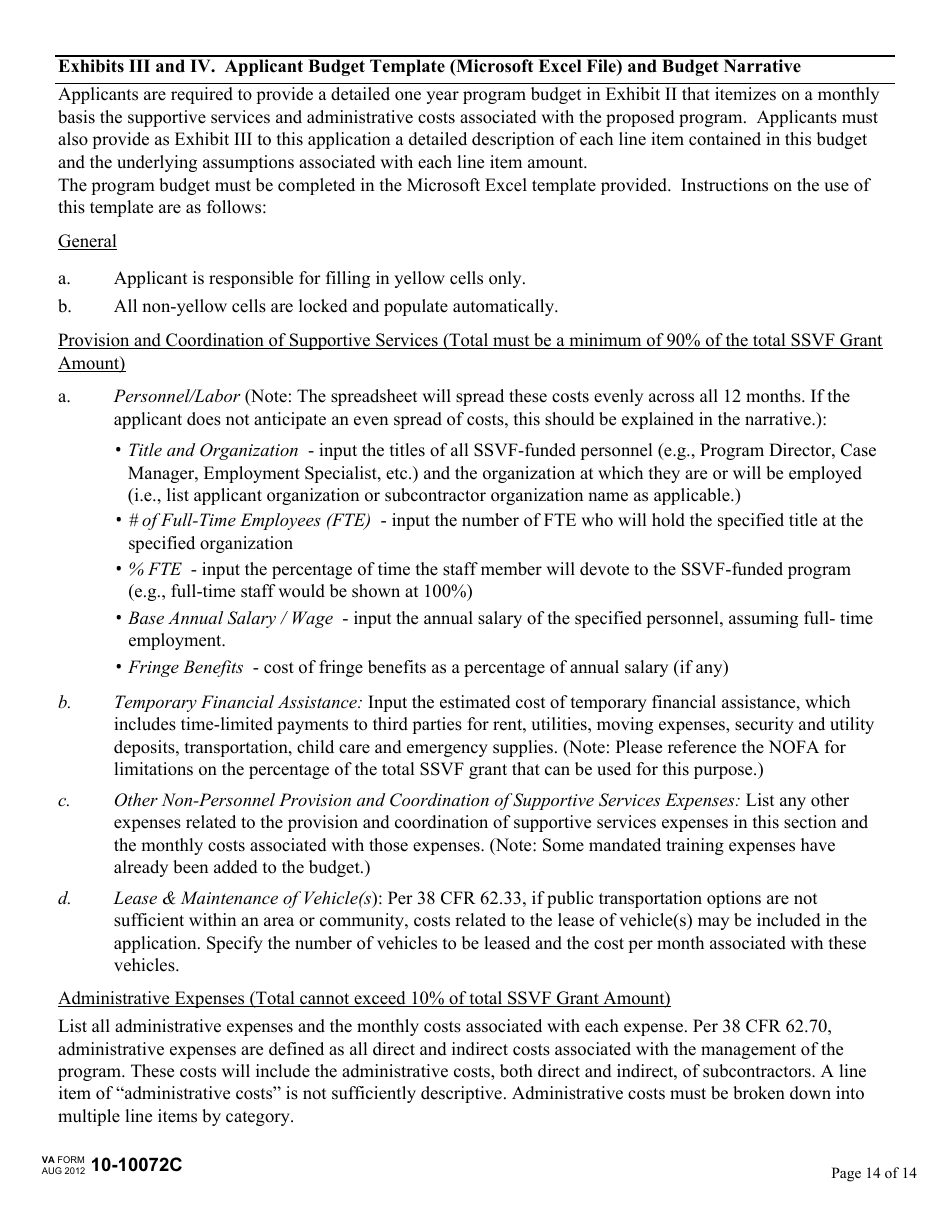 VA Form 10-10072C Renewal Application for Supportive Services Grant - Supportive Services for Veteran Families (SSVF) Program, Page 14
