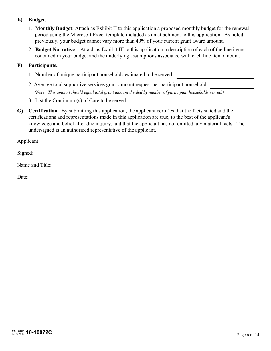 VA Form 10-10072C Renewal Application for Supportive Services Grant - Supportive Services for Veteran Families (SSVF) Program, Page 6