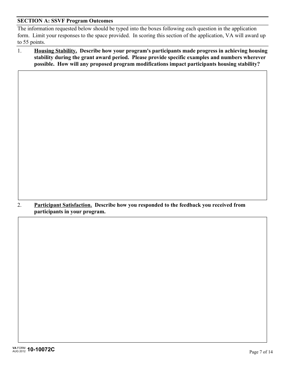 VA Form 10-10072C Renewal Application for Supportive Services Grant - Supportive Services for Veteran Families (SSVF) Program, Page 7