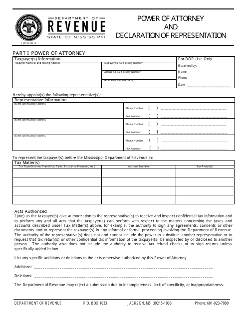Form 21-002 Power of Attorney and Declaration of Representation - Mississippi