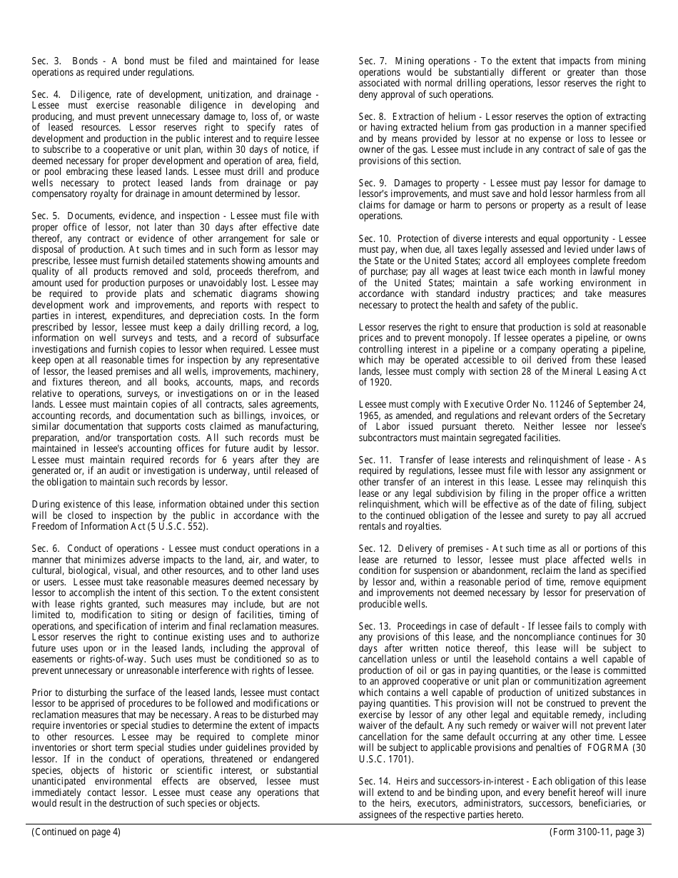 BLM Form 3100-11 Offer to Lease and Lease for Oil and Gas, Page 3