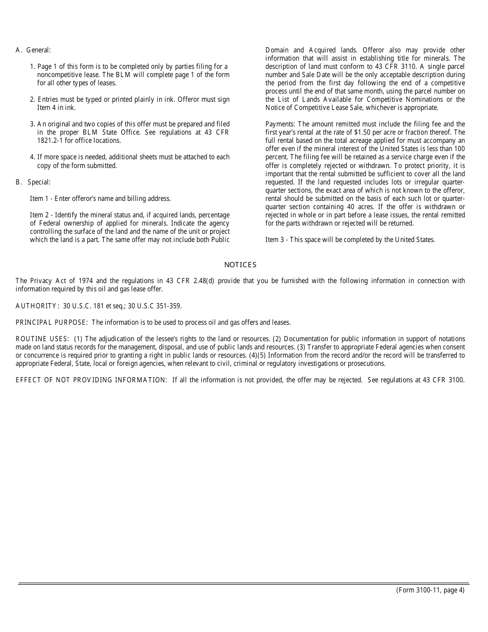 BLM Form 3100-11 Offer to Lease and Lease for Oil and Gas, Page 4