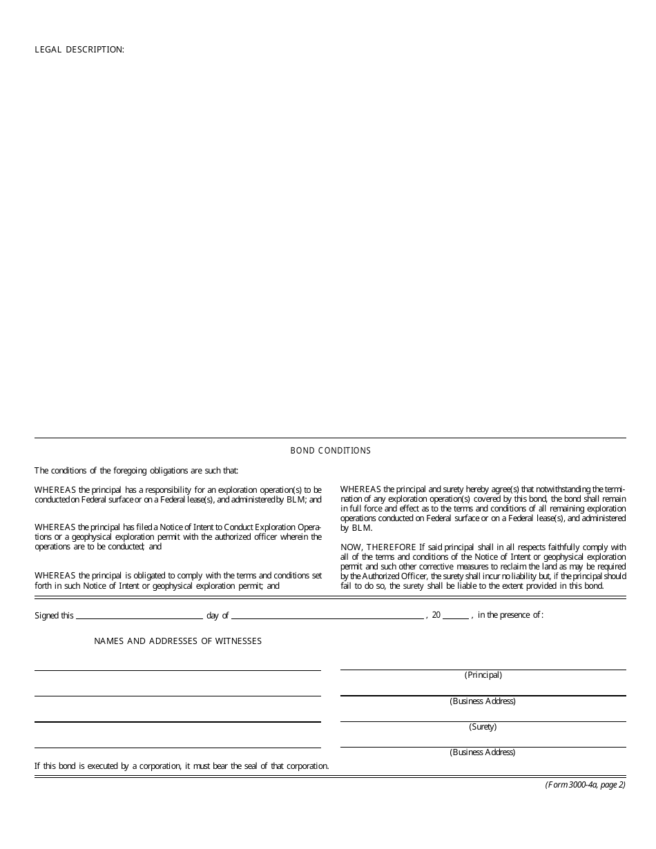 BLM Form 3000-4a Oil and Gas or Geothermal Exploration Bond, Page 2