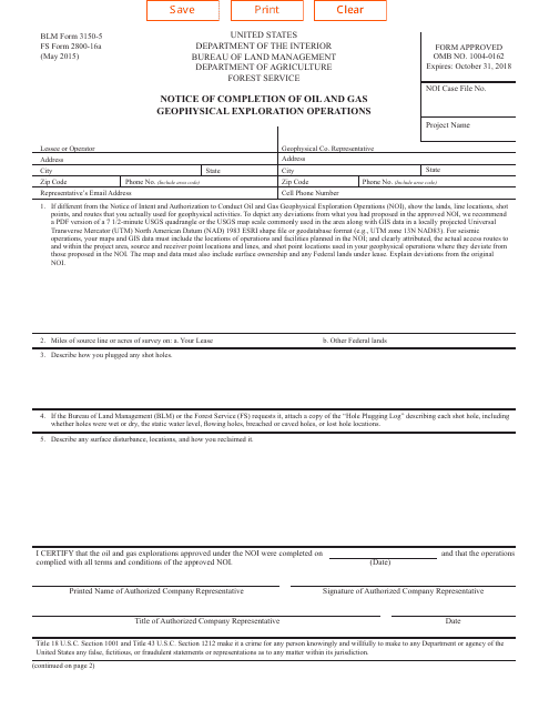 BLM Form 3150-5 (FS Form 2800-16A)  Printable Pdf