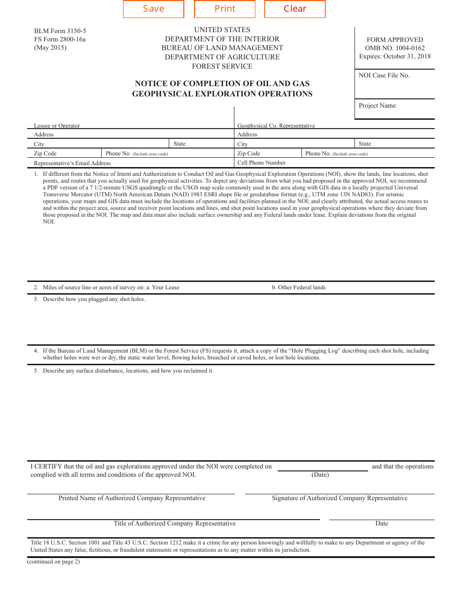 BLM Form 3150-5 (FS Form 2800-16A) - Fill Out, Sign Online and Download ...