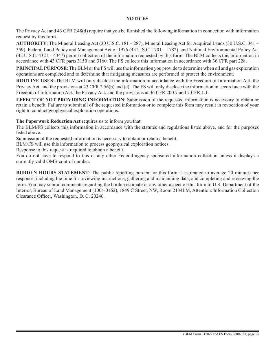 BLM Form 3150-5 (FS Form 2800-16A) Notice of Completion of Oil and Gas Geophysical Exploration Operations, Page 2