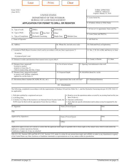 BLM Form 3160-3 Application for Permit to Drill or Reenter