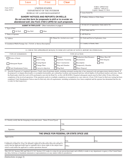 BLM Form 3160-5  Printable Pdf