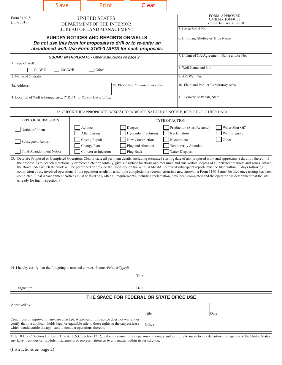 BLM Form 3160-5 Sundry Notices and Reports on Wells, Page 1