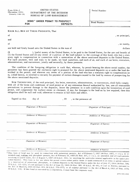BLM Form 3104-5  Printable Pdf