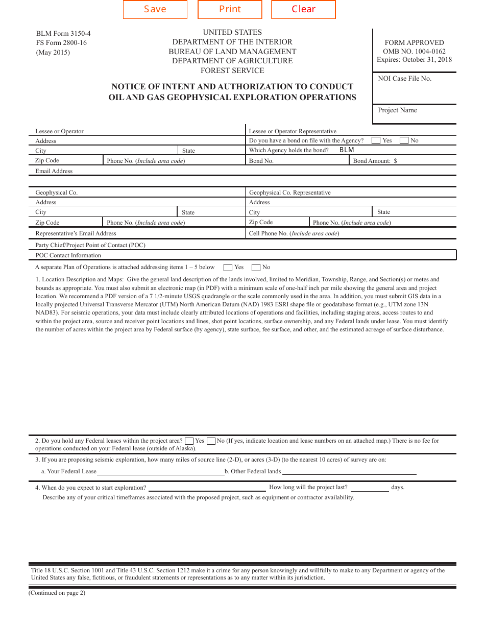 BLM Form 3150-4 (FS Form 2800-16) - Fill Out, Sign Online and Download ...