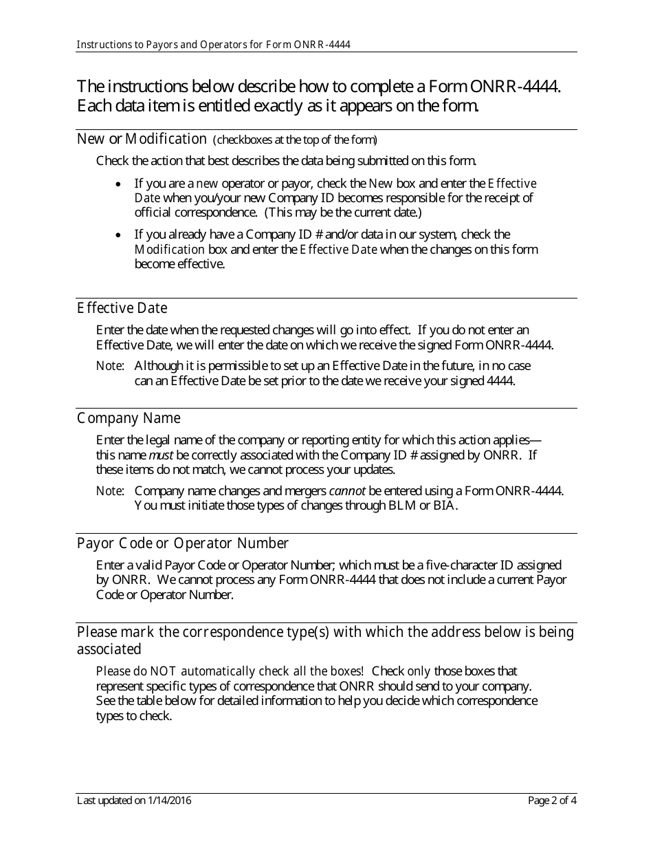 Instructions for Form ONRR-4444 Addressee of Record Designation for Service of Official Correspondence, Page 2