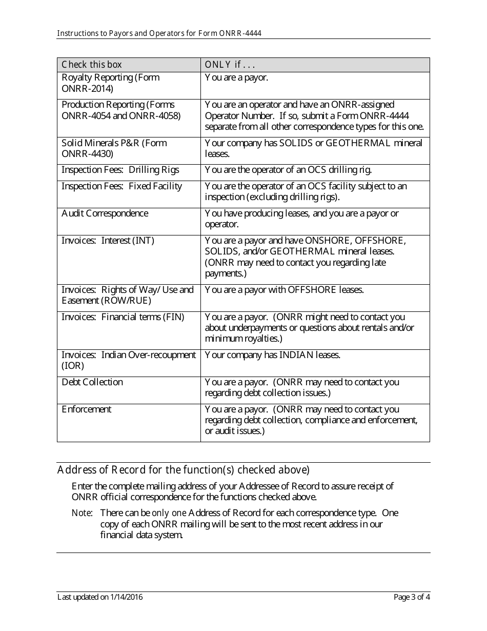 Instructions for Form ONRR-4444 Addressee of Record Designation for Service of Official Correspondence, Page 3