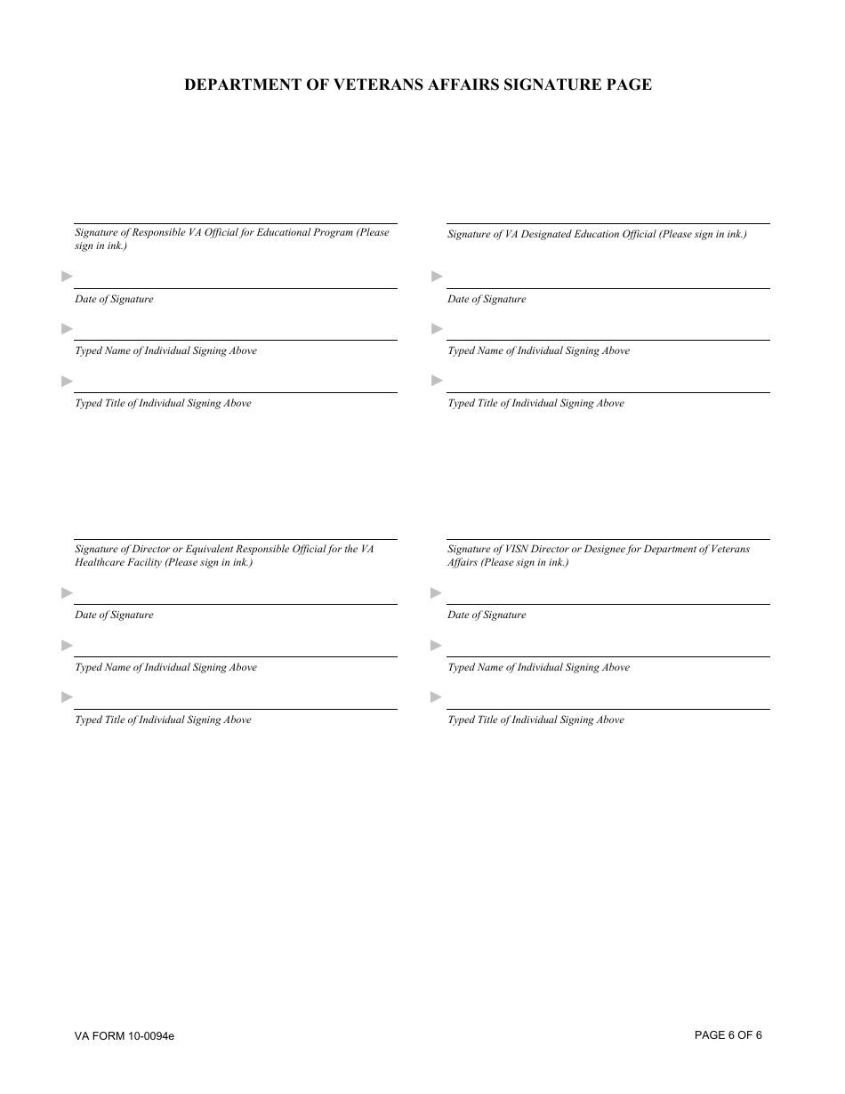 VA Form 10-0094E Dental Education Affiliation Agreement Between Department of Veterans Affairs (VA) as the Sponsoring Institution, and a School of Dentistry and Its Affiliated Institutions, Page 6