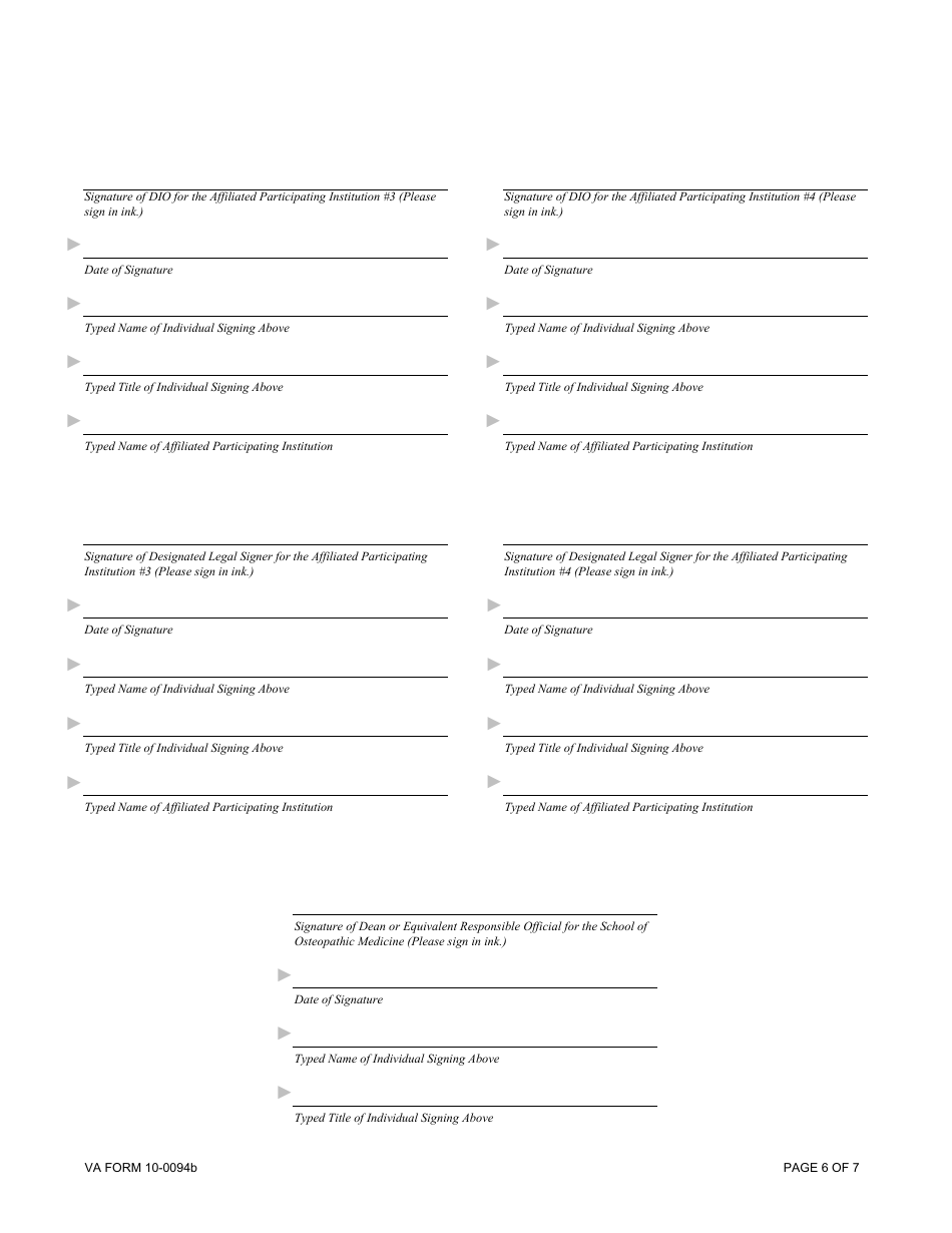 VA Form 10-0094B Medical Education Affiliation Agreement Between Department of Veterans Affairs (VA), and a School of Osteopathic Medicine and Its Affiliated Participating Institutions, Page 6