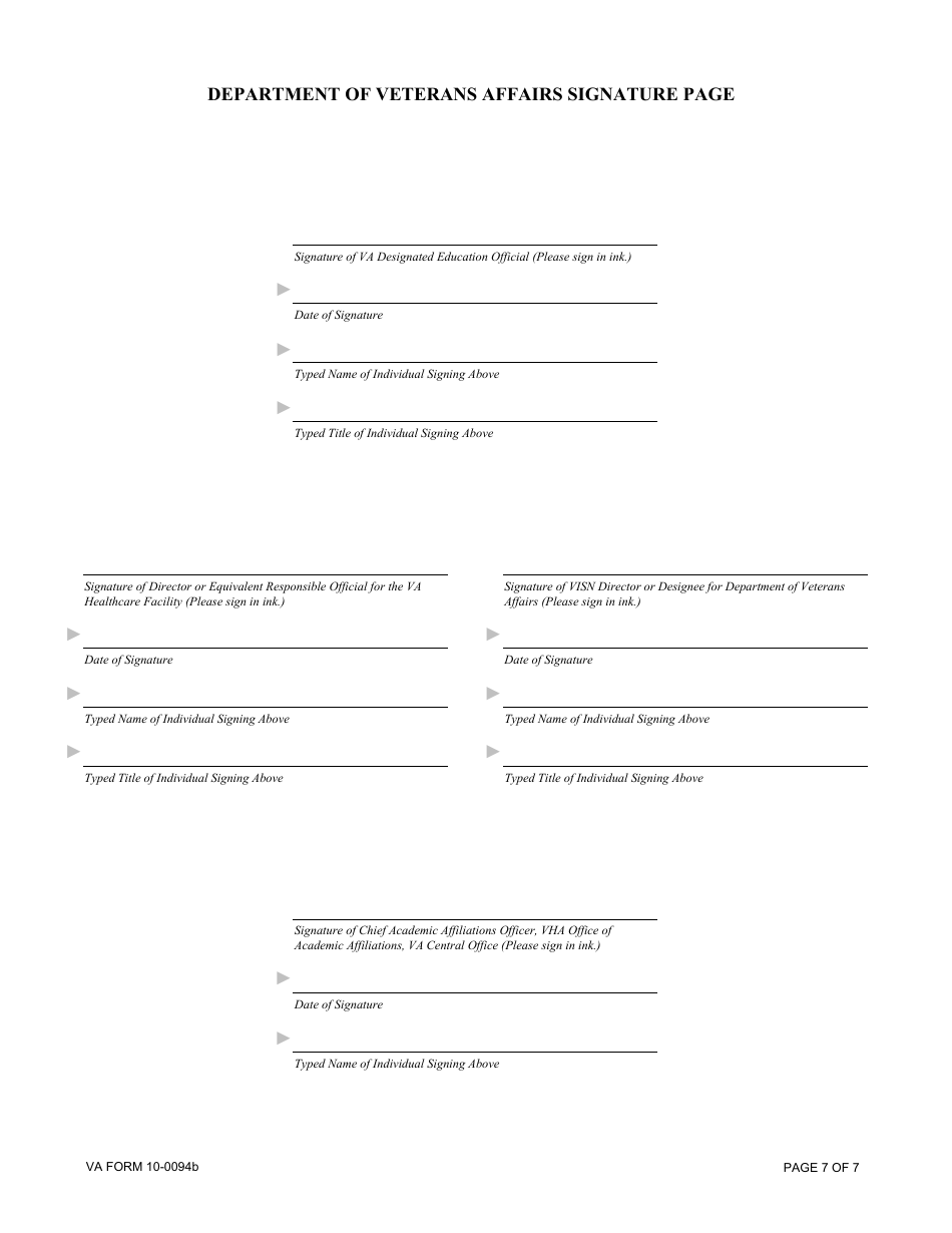 VA Form 10-0094B Medical Education Affiliation Agreement Between Department of Veterans Affairs (VA), and a School of Osteopathic Medicine and Its Affiliated Participating Institutions, Page 7