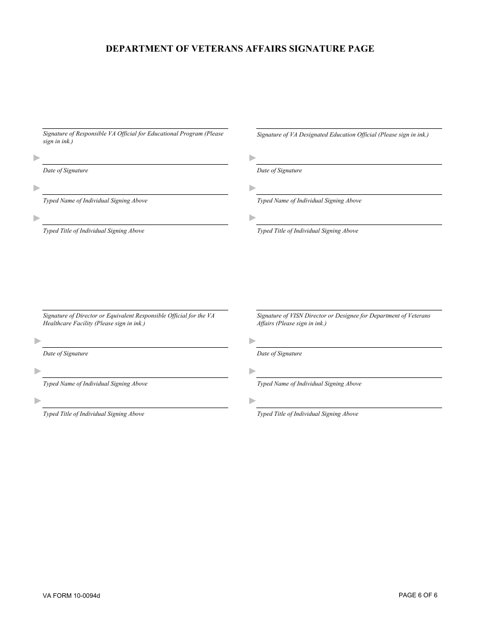VA Form 10-0094D Dental Education Affiliation Agreement Between Department of Veterans Affairs and a School of Dentistry as the Sponsoring Institution, Page 6